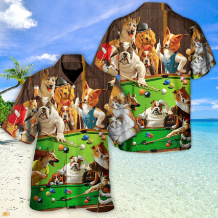 Billiard Dogs Playing Pool - Hawaiian Shirt - Owl Ohh-Owl Ohh
