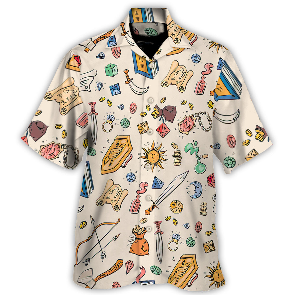 DnD Button Up Dungeons and Dragons Pattern - Hawaiian Shirt - Owl Ohh-Owl Ohh