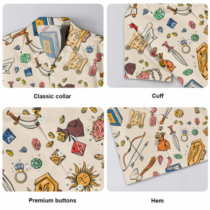 DnD Button Up Dungeons and Dragons Pattern - Hawaiian Shirt - Owl Ohh-Owl Ohh