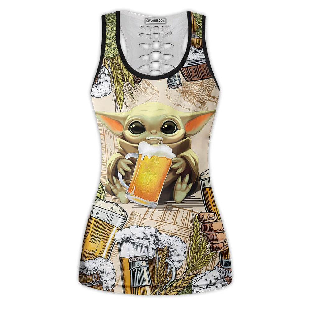 Star Wars Baby Yoda And Beer Wheat - Tank Top Hollow - Owl Ohh-Owl Ohh