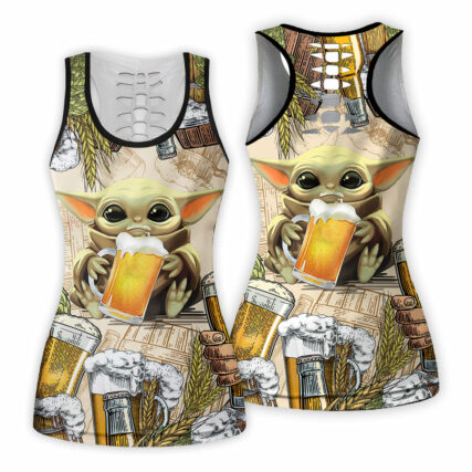 Star Wars Baby Yoda And Beer Wheat - Tank Top Hollow - Owl Ohh-Owl Ohh