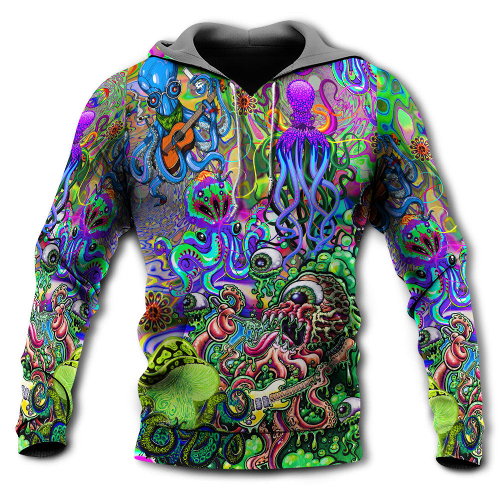 Hippie Funny Octopus Love Music Colorful Ocean - Hoodie - Owl Ohh - Owl Ohh