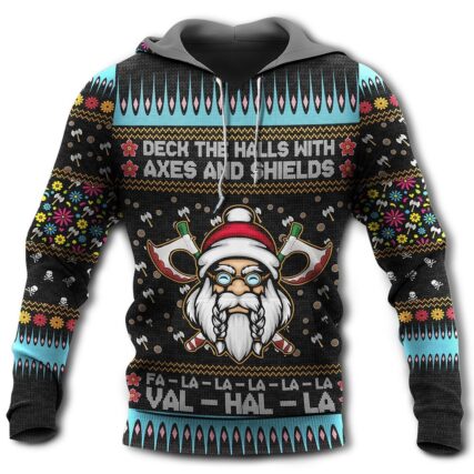Viking Christmas Deck The Halls With Axes And Shields - Hoodie - Owl Ohh - Owl Ohh