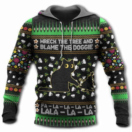 Black Cat Wreck The Tree And Blame The Doggie Merry Christmas - Hoodie - Owl Ohh - Owl Ohh