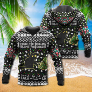Black Cat Wreck The Tree And Blame The Doggie Merry Christmas La La - Hoodie - Owl Ohh - Owl Ohh