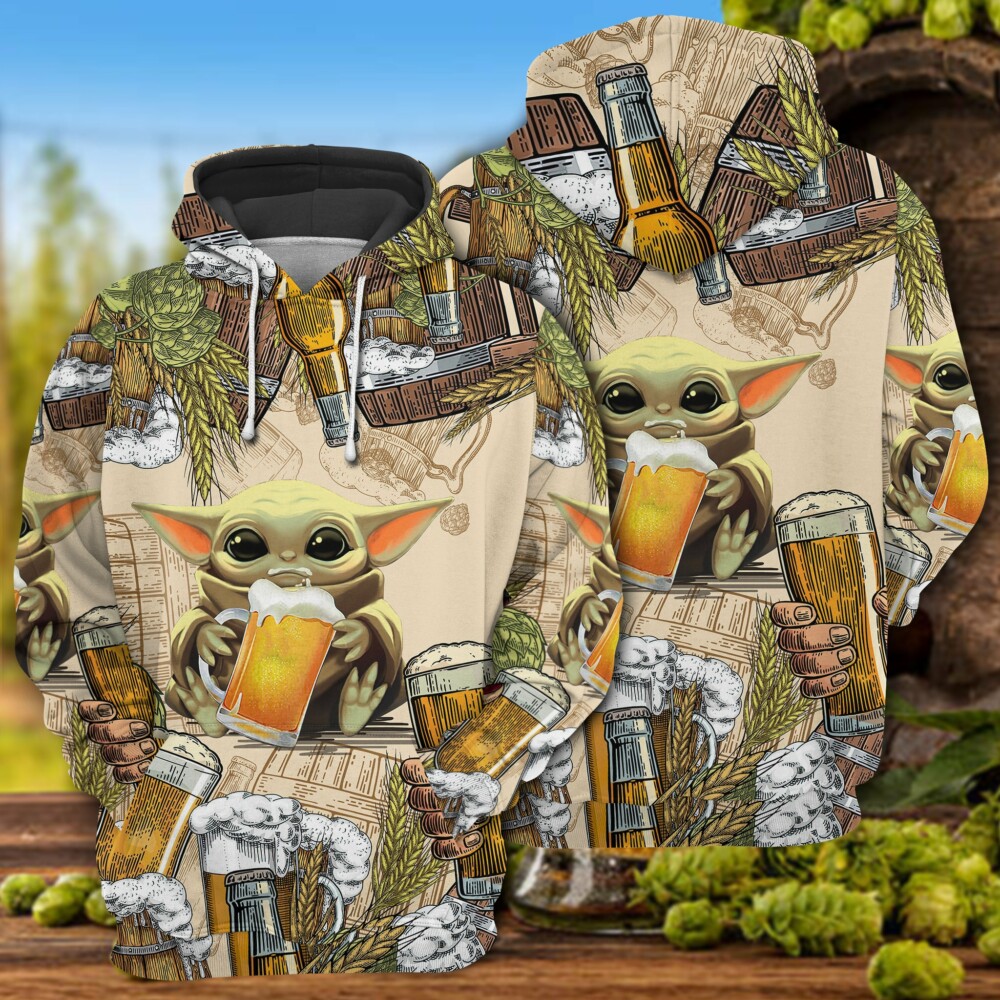 Star Wars Baby Yoda And Beer Wheat - Hoodie - Owl Ohh-Owl Ohh