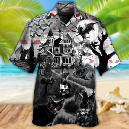 Halloween Black Cat Flying Horror Night Halloween - Hawaiian Shirt - Owl Ohh - Owl Ohh