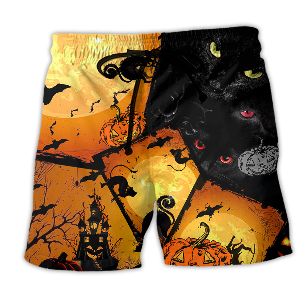 Halloween Black Cat With Yellow - Beach Short - Owl Ohh - Owl Ohh
