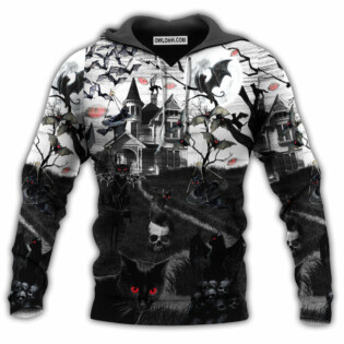 Halloween Flying Cats With Black Style - Hoodie - Owl Ohh - Owl Ohh