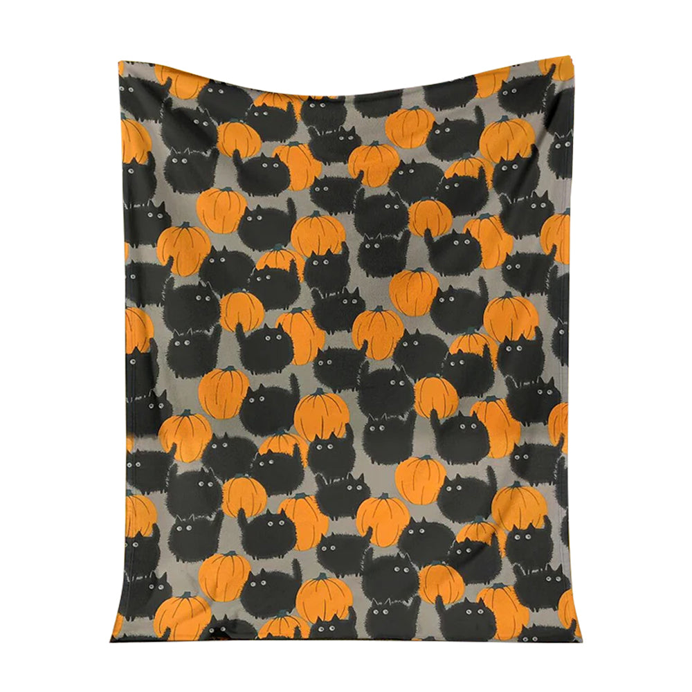 Halloween Pumkin Black Cat And Pumkin Halloween Black Cat - Flannel Blanket-Owl Ohh