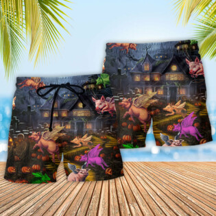 Halloween When Pigs Fly Dark Style - Beach Short - Owl Ohh - Owl Ohh