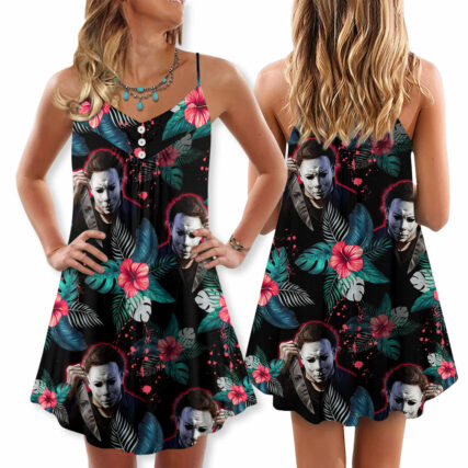 Halloween Michael Myers Halloween Tropical Style - V-neck Sleeveless Cami Dress - Owl Ohh-Owl Ohh