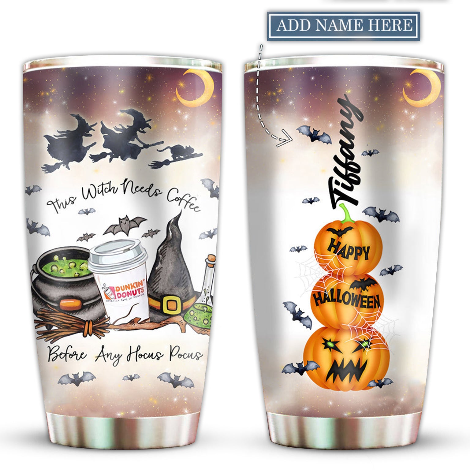 Halloween Happy Witch And Magic Pumpkin Personalized - Tumbler - Owl Ohh - Owl Ohh
