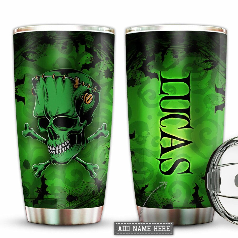 Halloween Skull With Smile Green Personalized - Tumbler - Owl Ohh - Owl Ohh