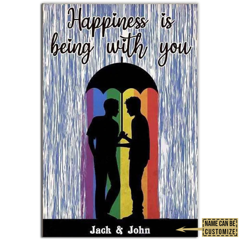 LGBT Gay Couple Under Rain Happiness Personalized - Vertical Poster - Owl Ohh - Owl Ohh