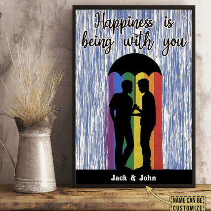 LGBT Gay Couple Under Rain Happiness Personalized - Vertical Poster - Owl Ohh - Owl Ohh