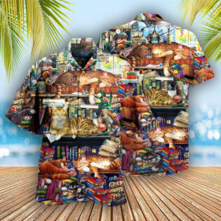 Book Happiness Is A Good Book And A Lovely Cat Sleeping - Hawaiian Shirt - Owl Ohh - Owl Ohh