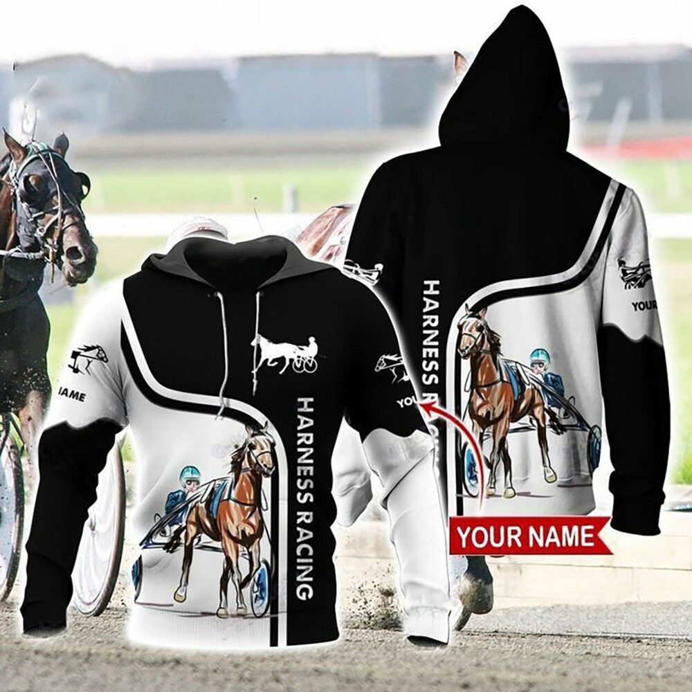 Horse Hardness Racing Black White Personalized - Hoodie - Owl Ohh - Owl Ohh