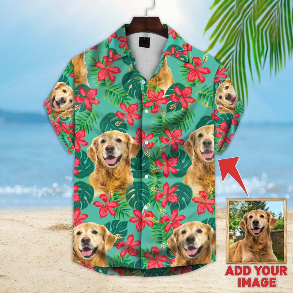 Custom Hawaiian Shirt For Dog Lovers | Personalized Puppy Lovers Gift | Leaves & Flowers Pattern Mint Color Aloha Shirt