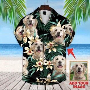 Custom Hawaiian Shirt For Dog Lovers | Personalized Puppy Lovers Gift | Leaves & Flowers Pattern Dark Green Color Aloha Shirt