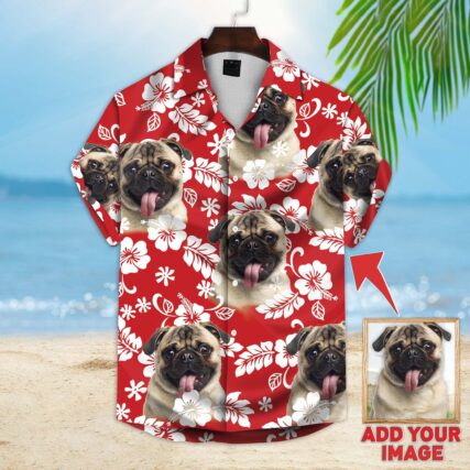 Custom Hawaiian Shirt For Dog Lovers | Personalized Puppy Lovers Gift | Leaves & Flowers Pattern Red ColorAloha Shirt