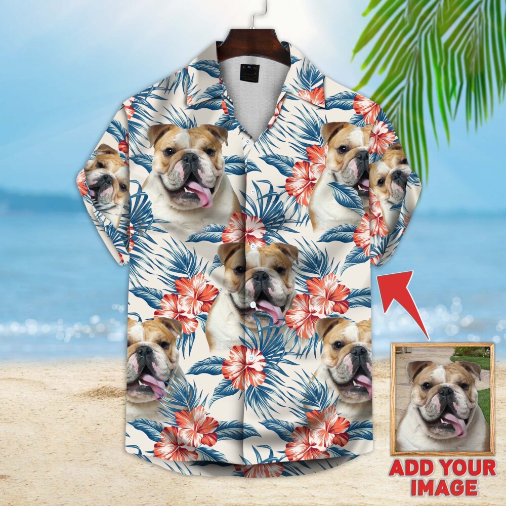 Custom Hawaiian Shirt For Dog Lovers | Personalized Puppy Lovers Gift | Leaves & Flowers Pattern White Color Aloha Shirt