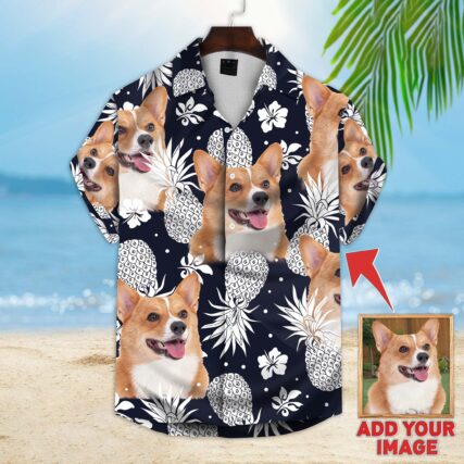 Custom Hawaiian Shirt With Pet Face | Personalized Gift For Pet Lovers | Pineapple Pattern Dark Navy Color Aloha Shirt