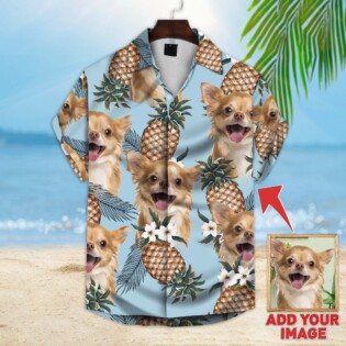 Custom Hawaiian Shirt With Pet Face | Personalized Gift For Pet Lovers | Pineapple Pattern Light Blue Color Aloha Shirt