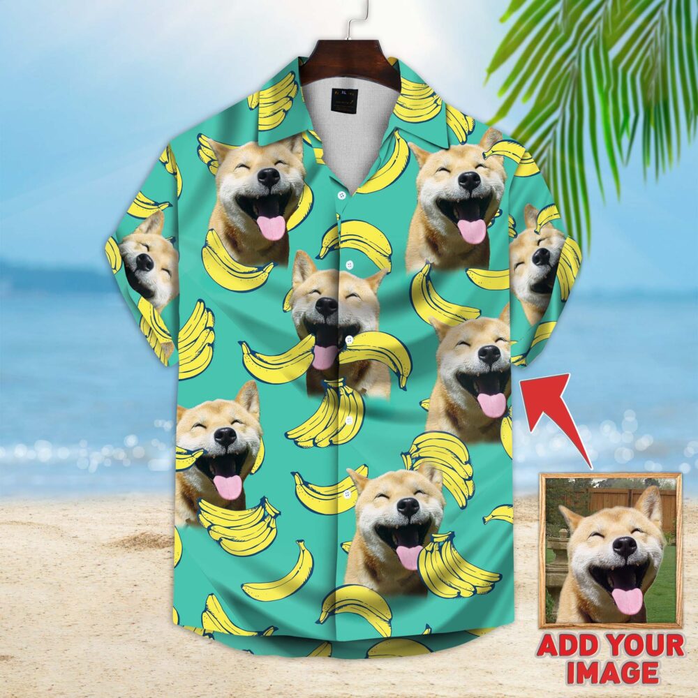 Custom Hawaiian Shirt For Dog Lovers | Personalized Puppy Lovers Gift | Banana Pattern Mint Color Aloha Shirt