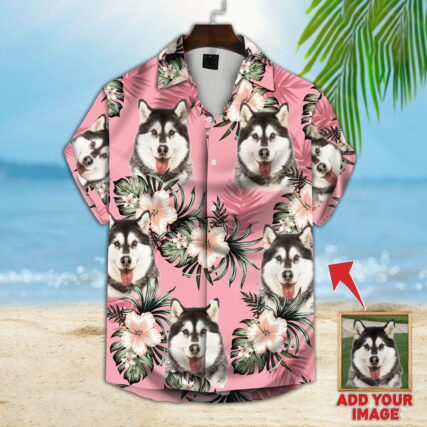 Custom Hawaiian Shirt For Dog Lovers | Personalized Puppy Lovers Gift | Flowers Pattern Pink Color Aloha Shirt