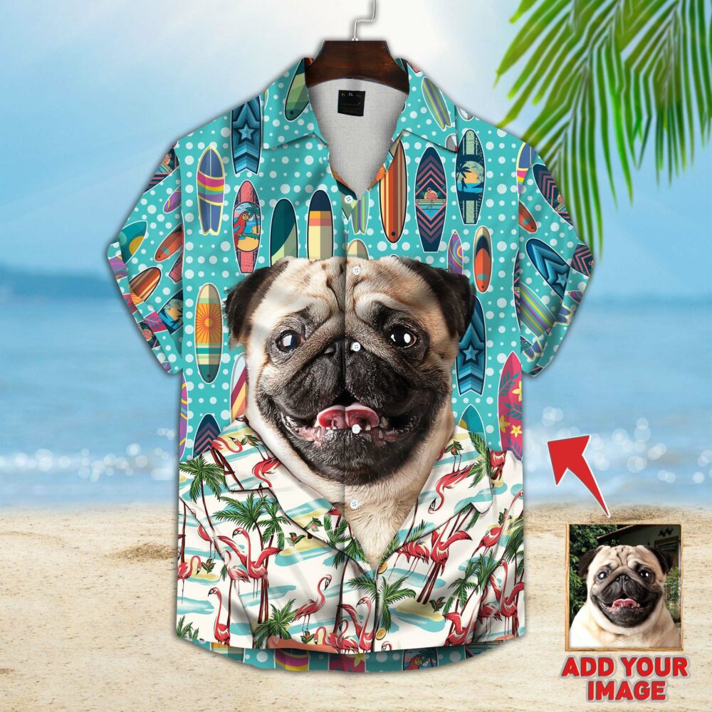 Custom Hawaiian Shirt With Pet Face | Personalized Gift For Pet Lovers | Surfing Pattern Sky Blue Color Aloha Shirt