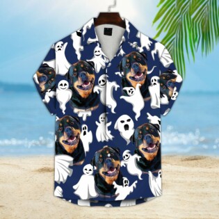 Custom Hawaiian Shirt With Pet Face | Personalized Gift For Pet Lovers | Funny Ghost Pattern Navy Color Aloha Shirt