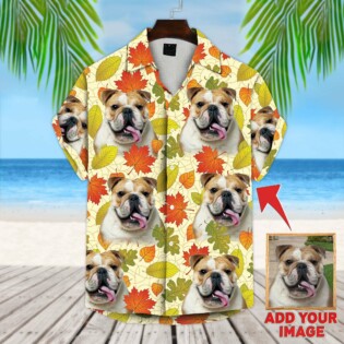 Custom Hawaiian Shirt With Pet Face | Personalized Gift For Pet Lovers | Leaves Pattern Cream Color Aloha Shirt