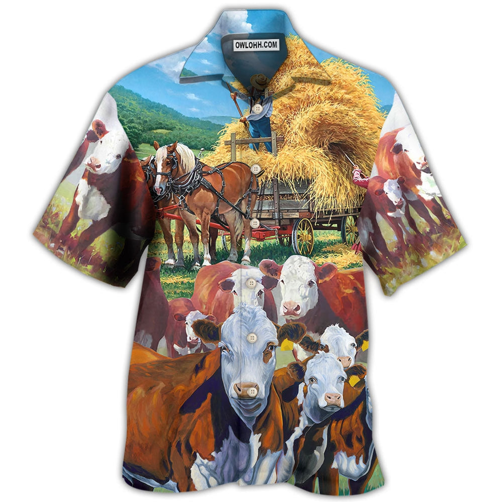Cow Peaceful Life Hereford Cow - Hawaiian Shirt - Owl Ohh for men and women, kids - Owl Ohh
