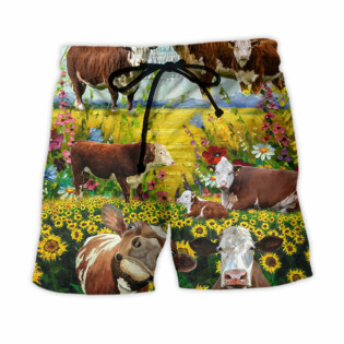 Cow Hereford Landscape Style - Beach Short - Owl Ohh - Owl Ohh
