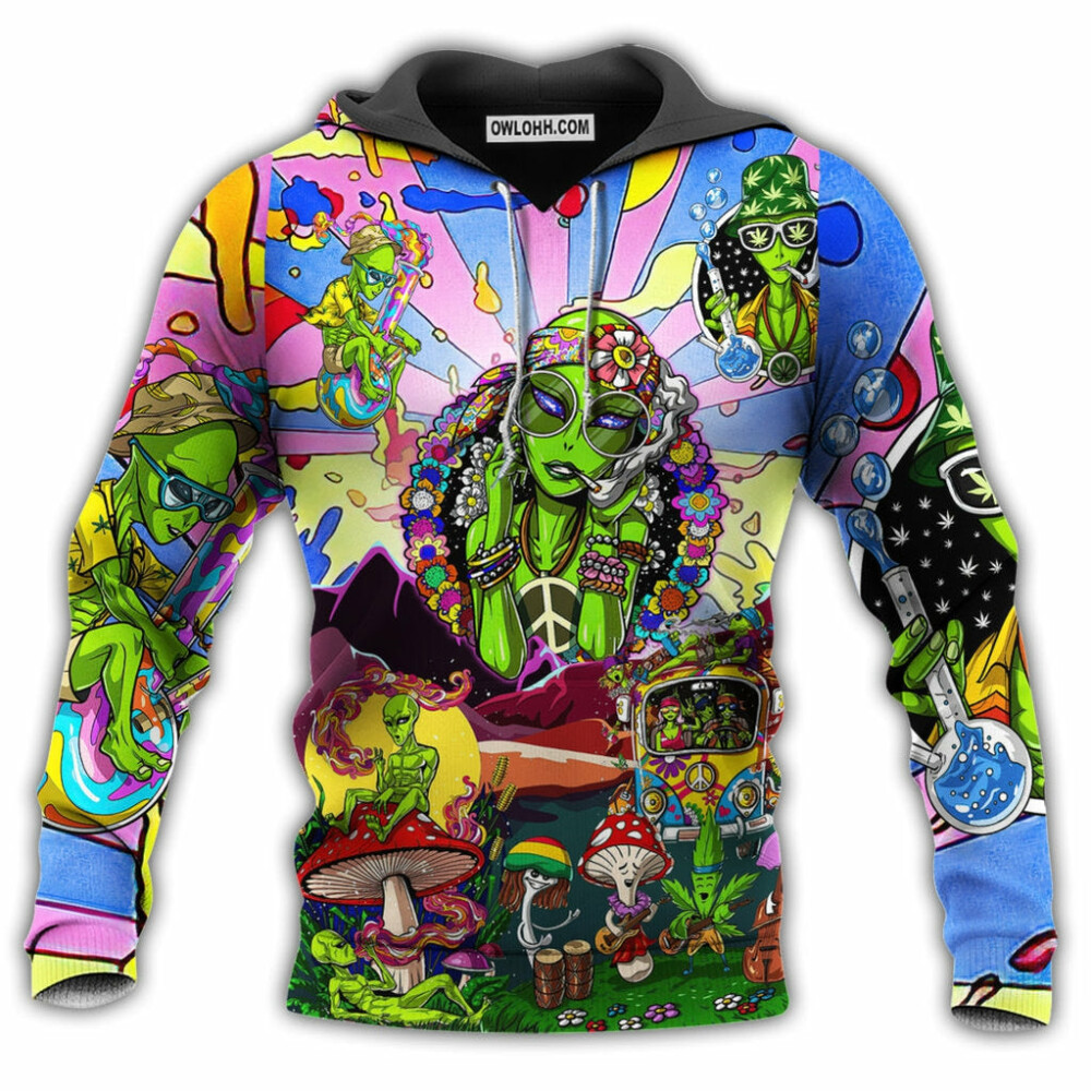 Hippie Alien Peace Life Color With Colorful - Hoodie - Owl Ohh - Owl Ohh