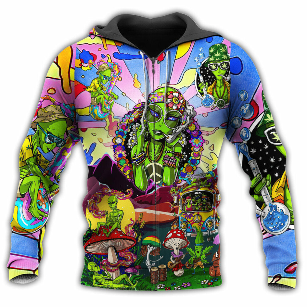 Hippie Alien Peace Life Color With Colorful - Hoodie - Owl Ohh - Owl Ohh