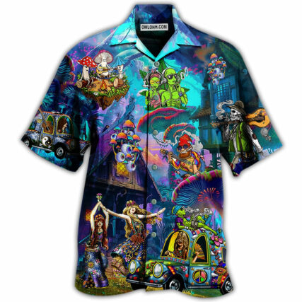 Hippie Alien Skull Peace Life - Hawaiian Shirt - Owl Ohh - Owl Ohh