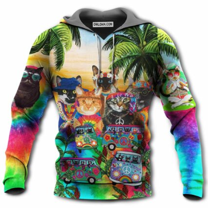 Hippie Cats Go To Beach - Hoodie - Owl Ohh - Owl Ohh