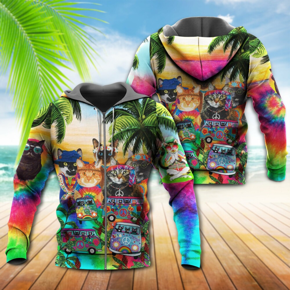 Hippie Cats Go To Beach - Hoodie - Owl Ohh - Owl Ohh