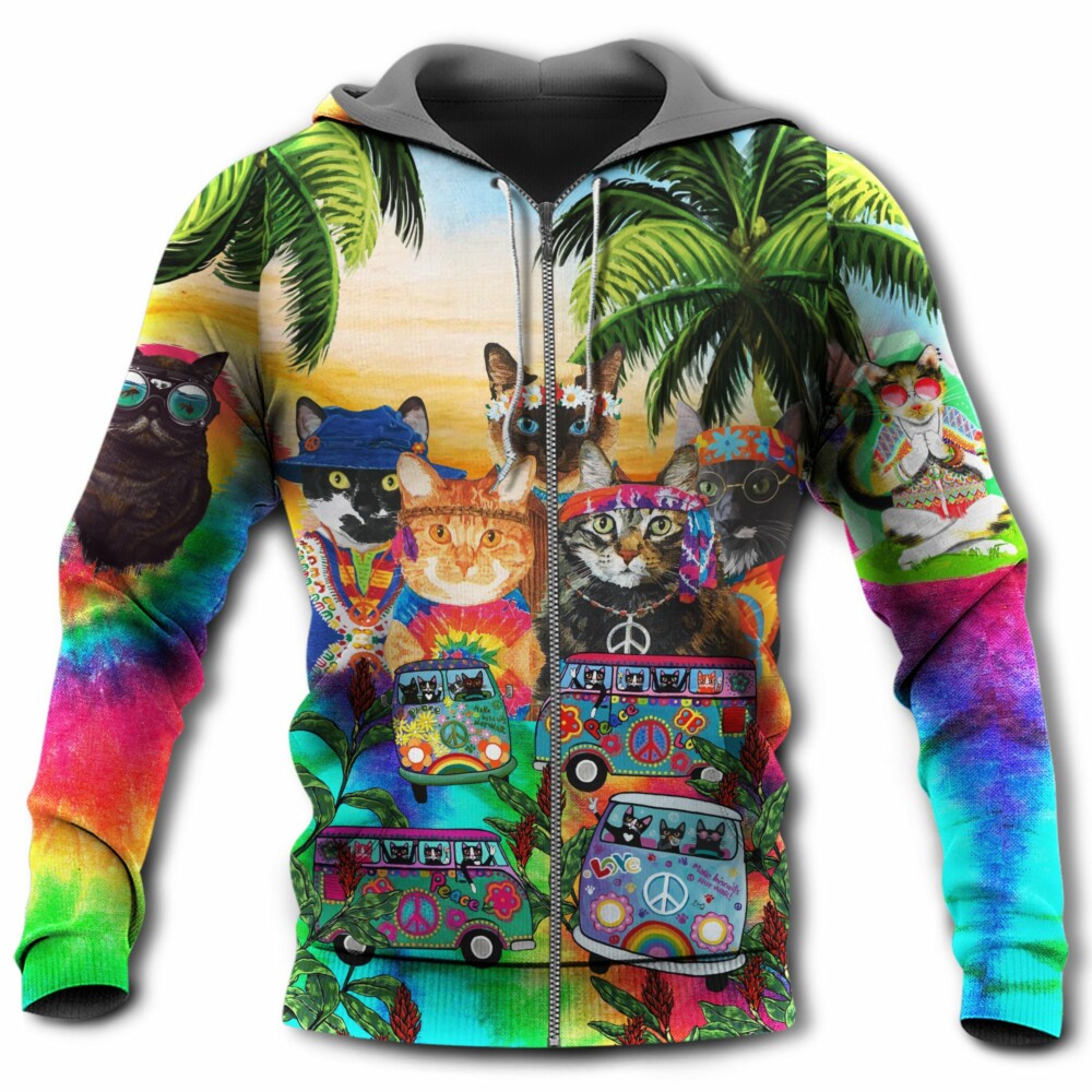 Hippie Cats Go To Beach - Hoodie - Owl Ohh - Owl Ohh