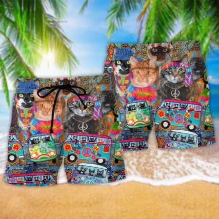Hippie Cats Peace Life Color Fun And Cute - Beach Short - Owl Ohh - Owl Ohh