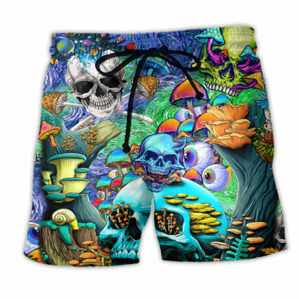 Hippie Die Once Live Forever Skull Mushroom Color - Beach Short - Owl Ohh - Owl Ohh
