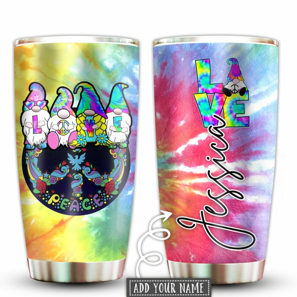 Hippie Love Colorful Peace Gnome Personalized - Tumbler - Owl Ohh - Owl Ohh