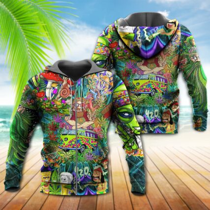 Hippie Mushroom Alien Bus Everything Color - Hoodie - Owl Ohh - Owl Ohh