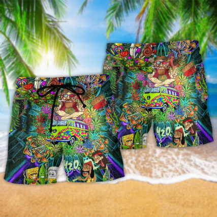 Hippie Mushroom Alien Bus Everything Colorful - Beach Short - Owl Ohh - Owl Ohh
