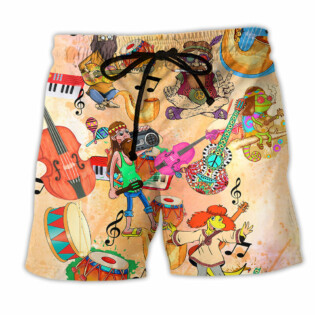 Hippie Music Peace Life Color Music Notes - Beach Short - Owl Ohh - Owl Ohh