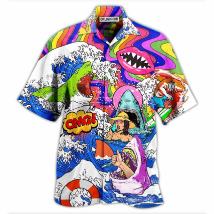 Hippie Shark Hippie Shark And Girl - Hawaiian Shirt - Owl Ohh - Owl Ohh
