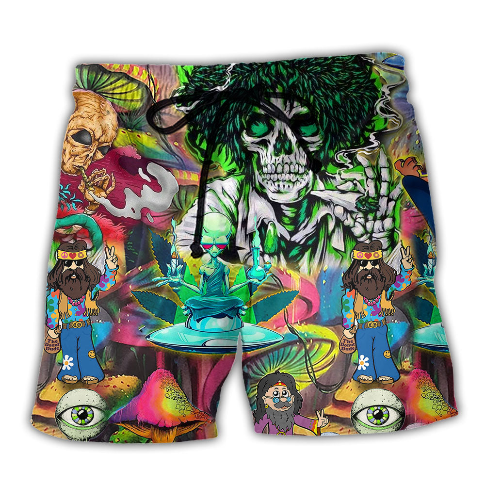 Hippie Skull Alien Mix Color Cool Style - Beach Short - Owl Ohh - Owl Ohh
