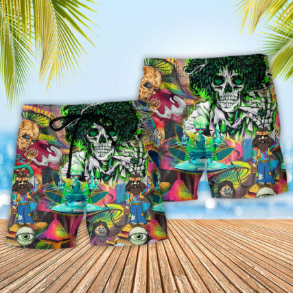 Hippie Skull Alien Mix Color Cool Style - Beach Short - Owl Ohh - Owl Ohh